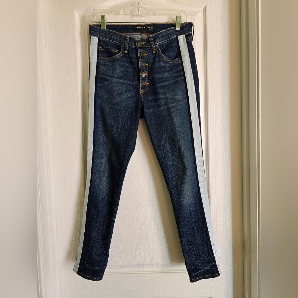 EUC Veronica Beard Skinny Dark Wash Denim Jeans with Side Stripes, Size 28 - Picture 3 of 8